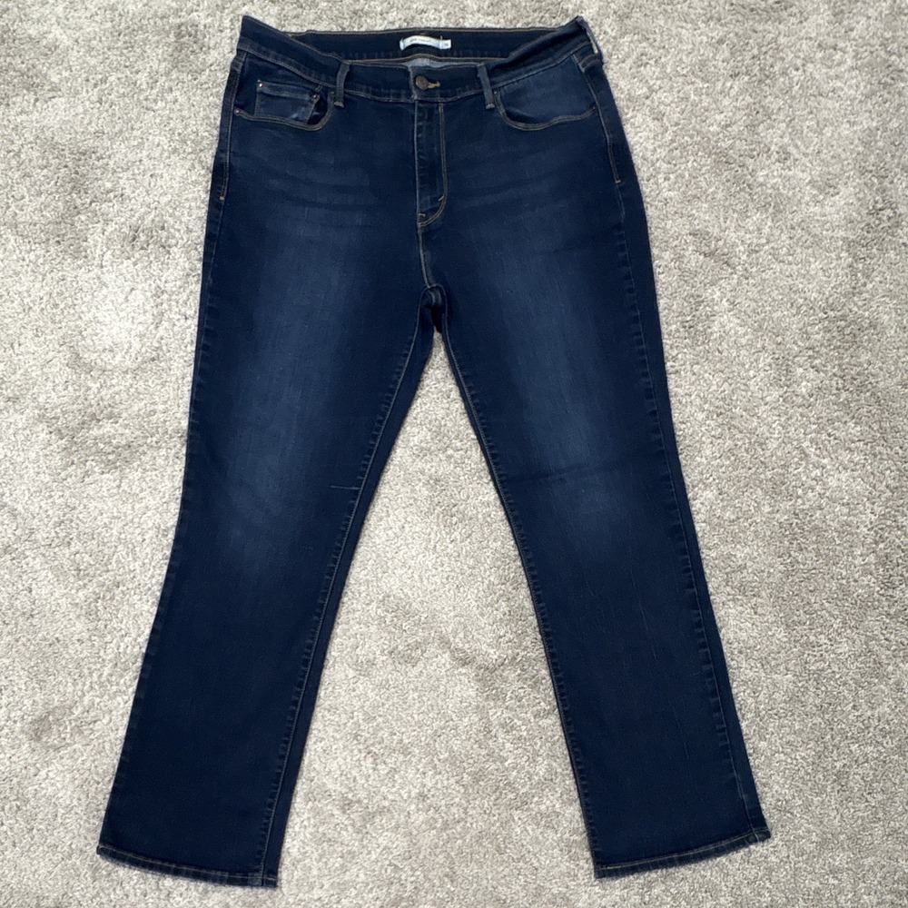 Women's Levi's Blue Denim Dark‎ Wash Straight Jeans Stretch Mid Rise 5-Pocket 16